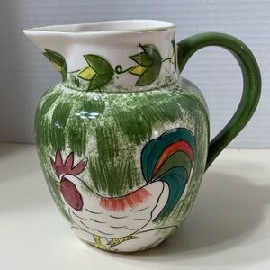 Vintage Farmhouse Rooster Chicken Country Pitcher 6” Tall Multicolor